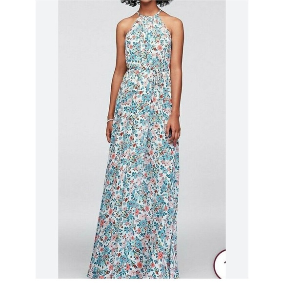 NWT David’s bridal Sz 10 maxi dress belted floral - Picture 1 of 9